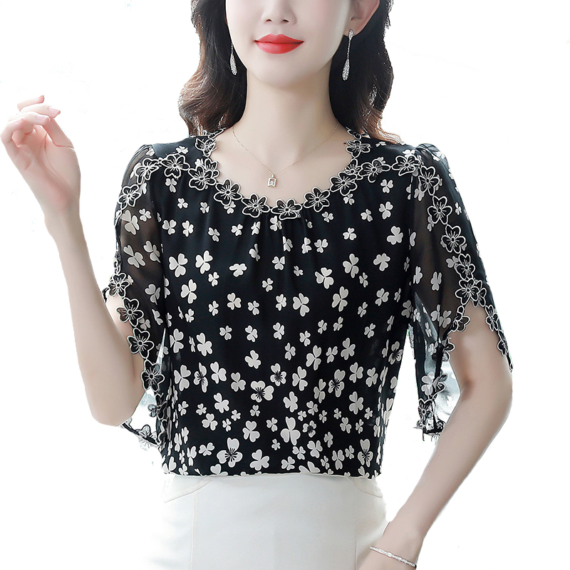 Romper Floral Print - M-4XL Flying Sleeve Embroidered Tops 2023