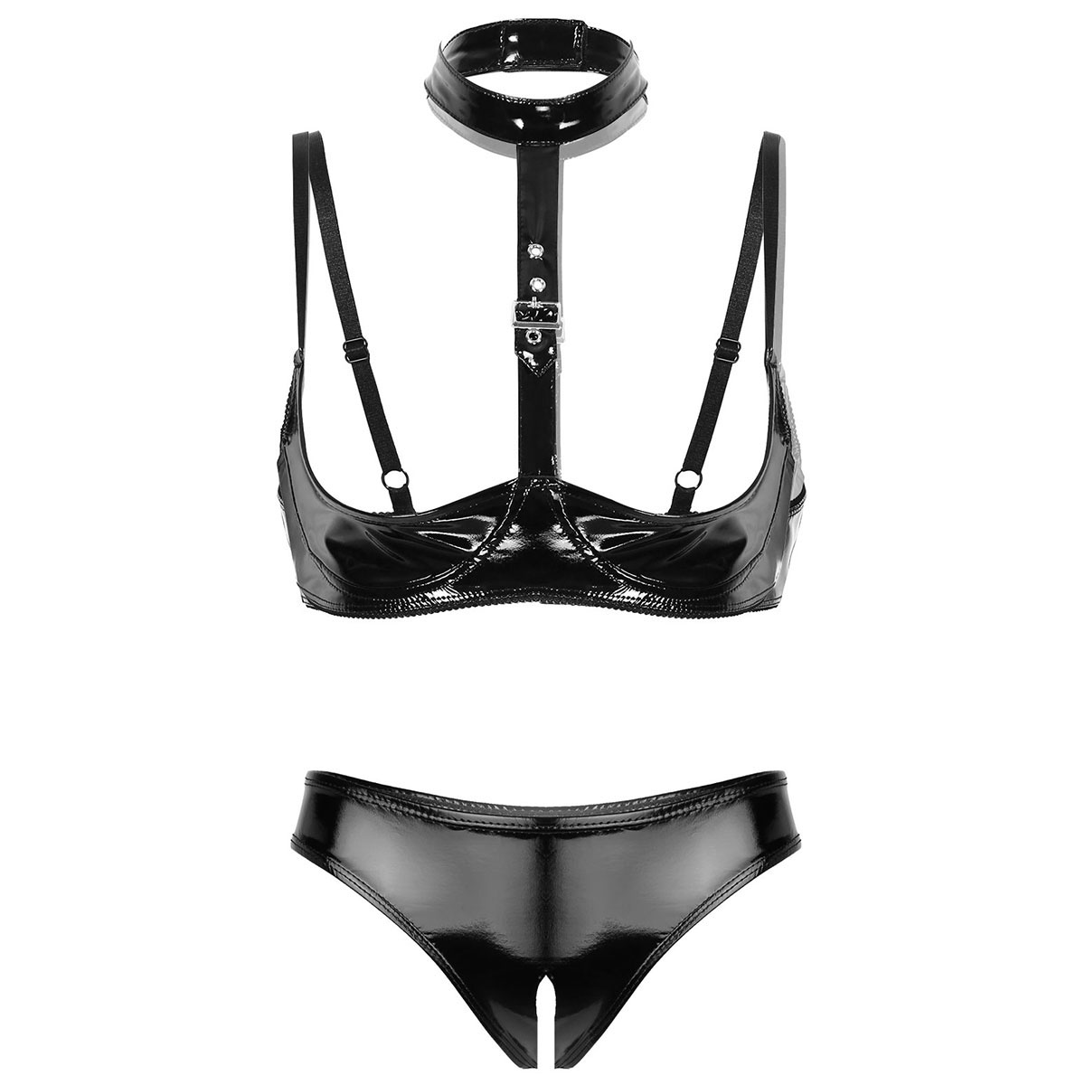 Womens Patent Leather Lingerie – Bralette Triangle Set recenzja i cena