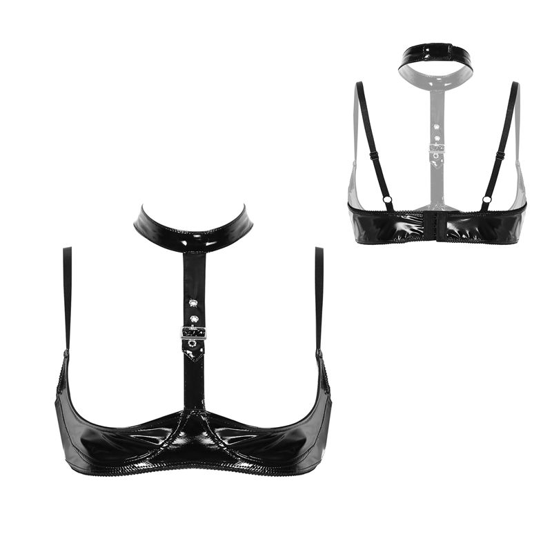Womens Patent Leather Lingerie – Bralette Triangle Set recenzja i cena