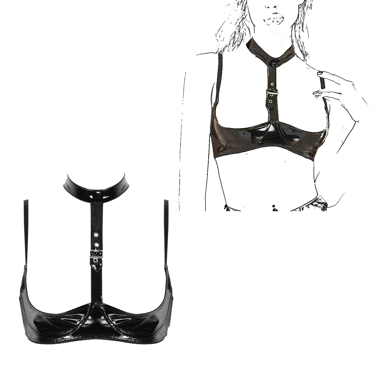 Womens Patent Leather Lingerie – Bralette Triangle Set recenzja i cena