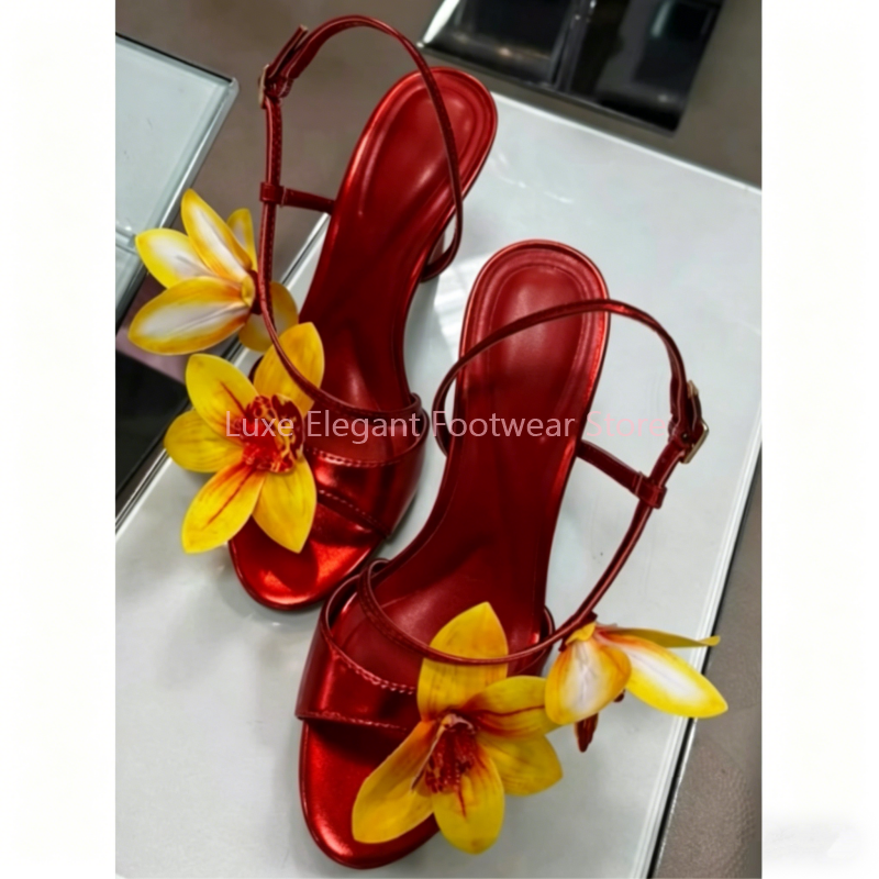 Red Flower Decor Back Strap Ho – Sandal Strappy Heeled recenzja i cena