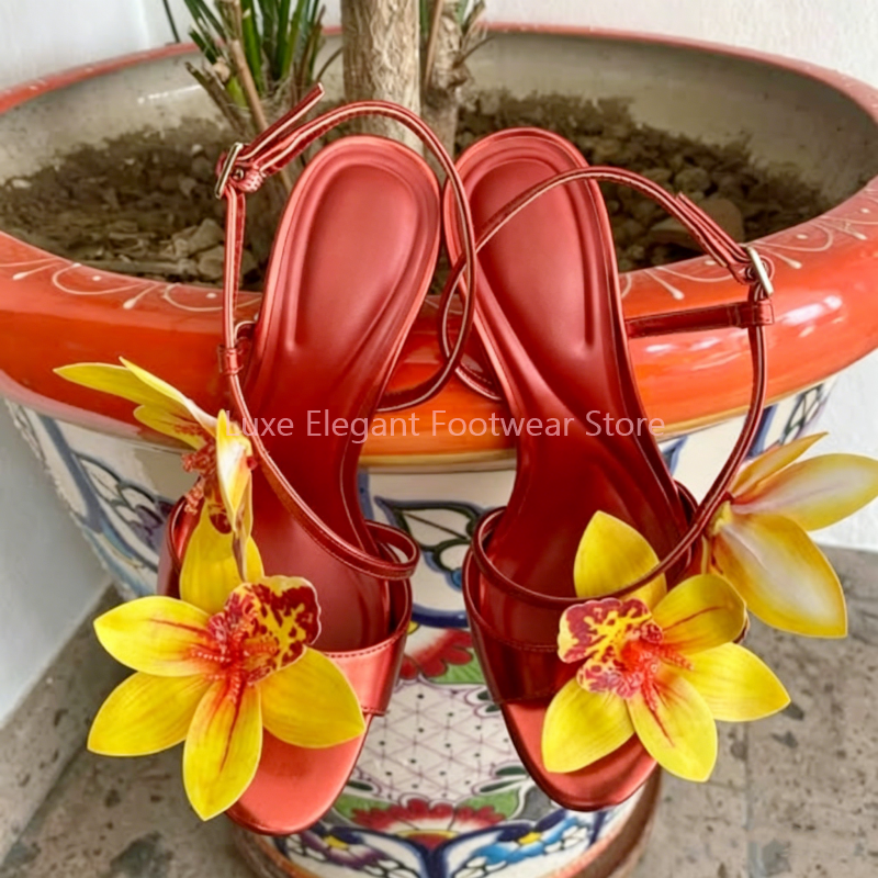 Red Flower Decor Back Strap Ho – Sandal Strappy Heeled recenzja i cena