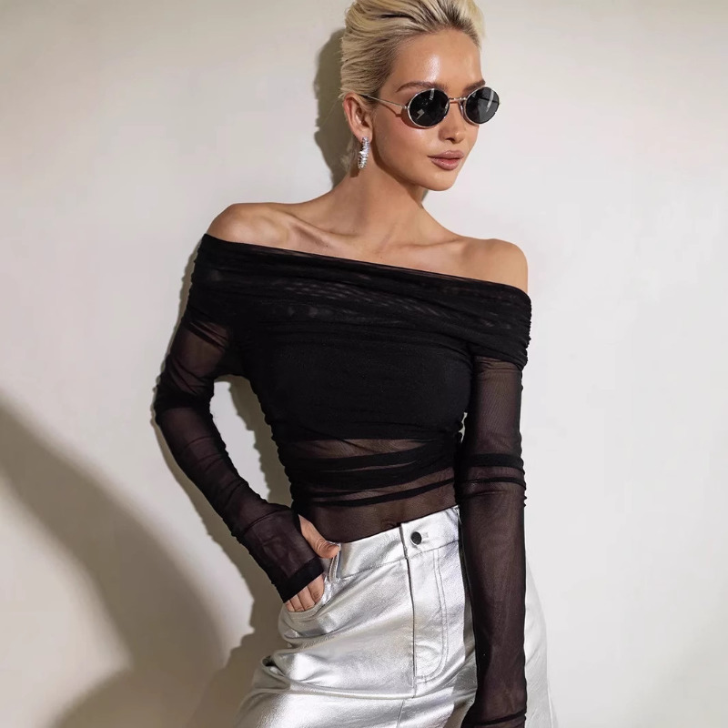 Women  Mesh Off Shoulder Top S – Blouse Off Shoulder recenzja i cena