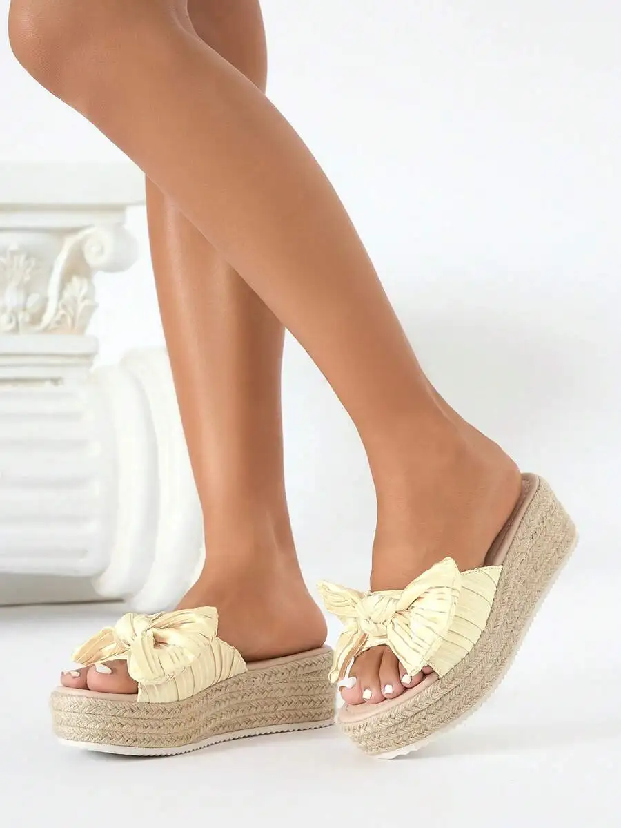 Pleated Satin Bow Espadrille P – Wedge Espadrille Women recenzja i cena