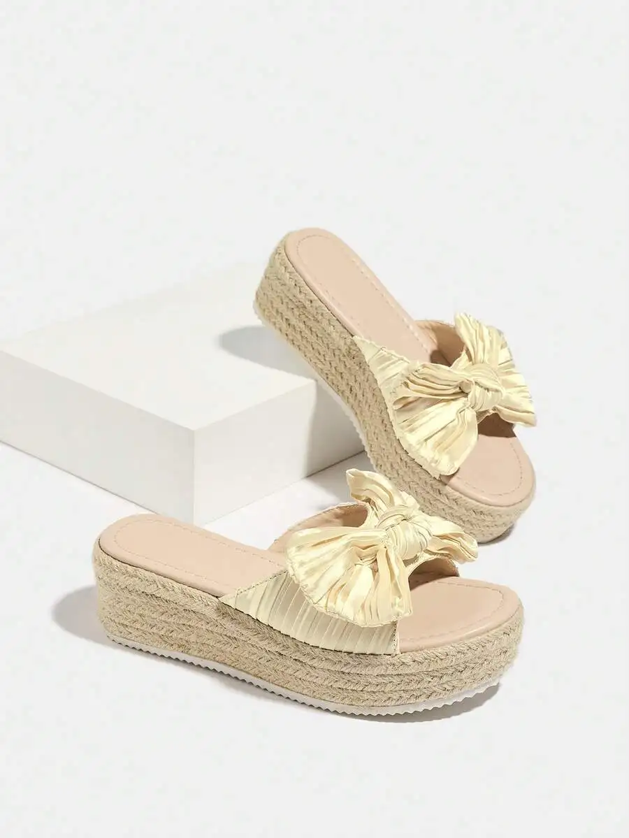 Pleated Satin Bow Espadrille P – Wedge Espadrille Women recenzja i cena