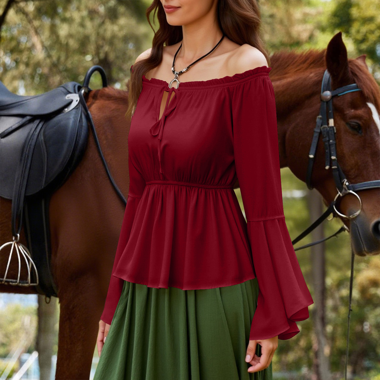 Womens Blouse Gothic Renaissan – Blouse Off Shoulder recenzja i cena