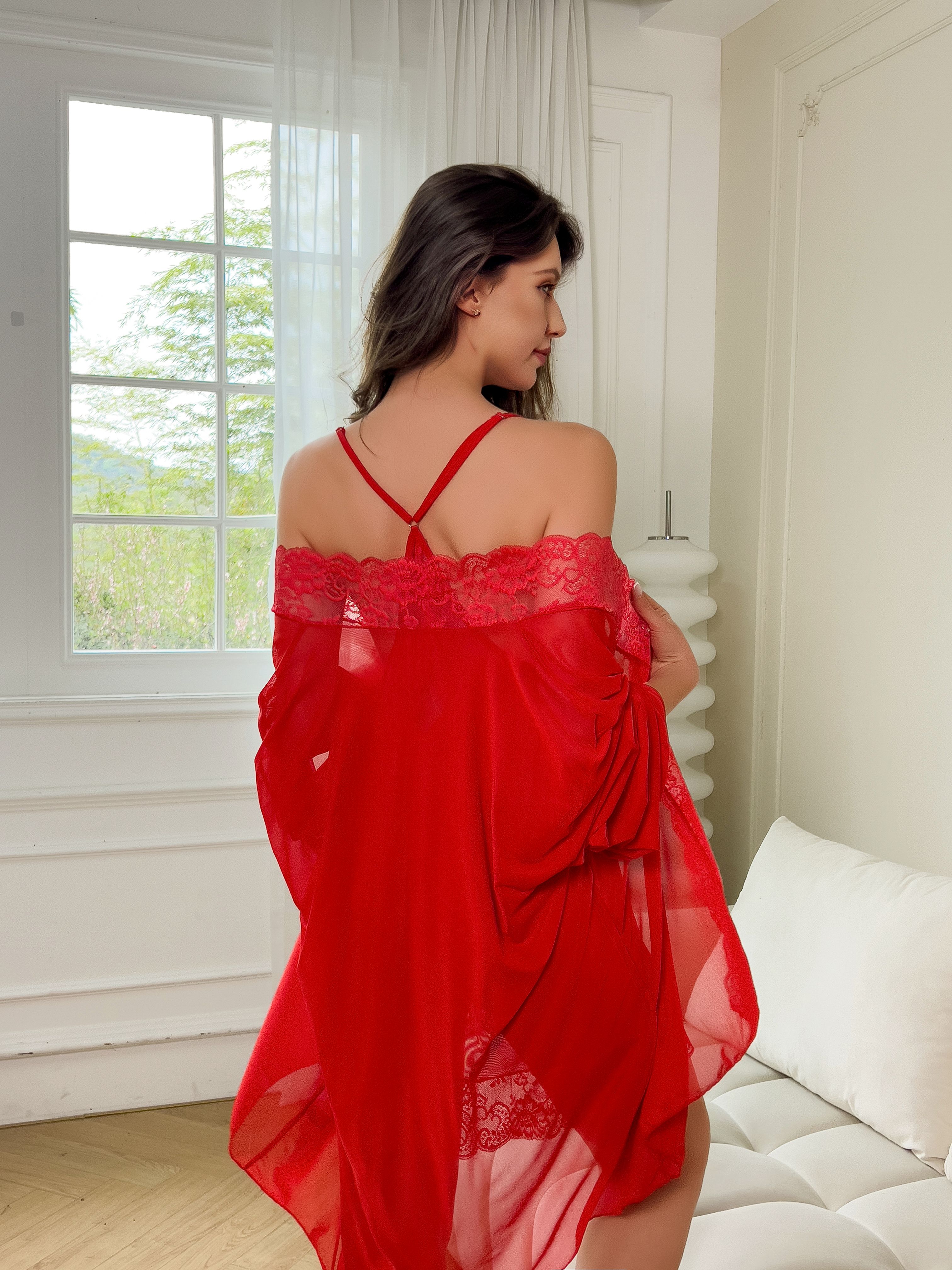 Plus Size Women Sexy Red Sheer – Kimono Sheer Floral recenzja i cena
