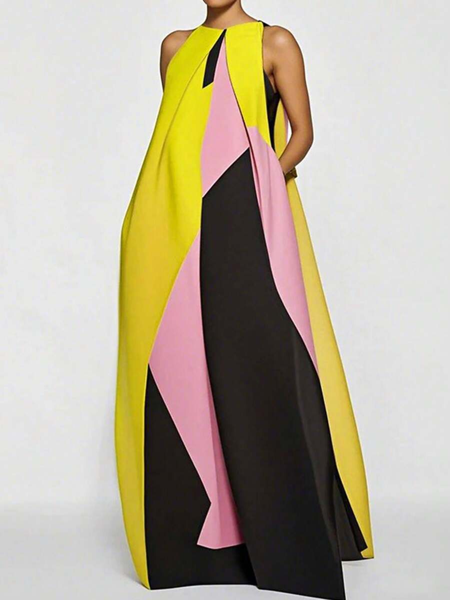 Women Color Block Maxi Dress H – Maxi Dress Halter recenzja i cena