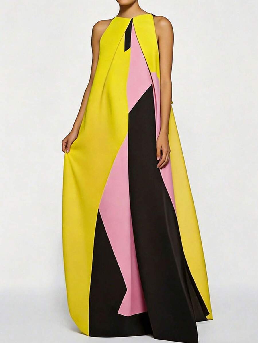 Women Color Block Maxi Dress H – Maxi Dress Halter recenzja i cena
