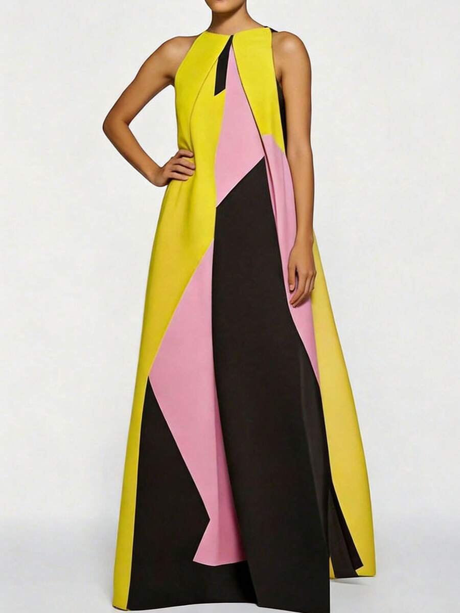 Women Color Block Maxi Dress H – Maxi Dress Halter recenzja i cena