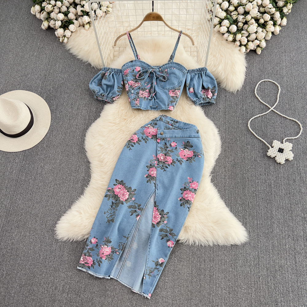 Fashion Floral Print Denim Ski – Romper Floral Print recenzja i cena