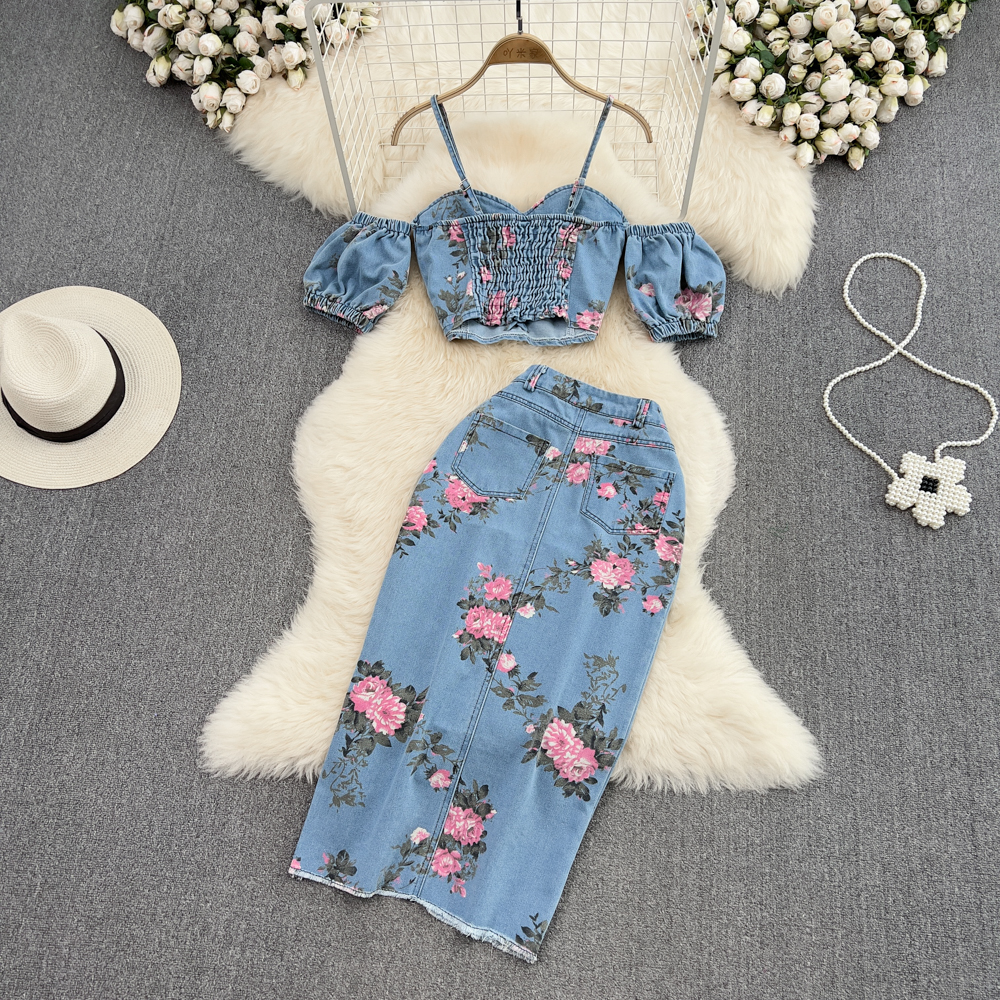 Fashion Floral Print Denim Ski – Romper Floral Print recenzja i cena