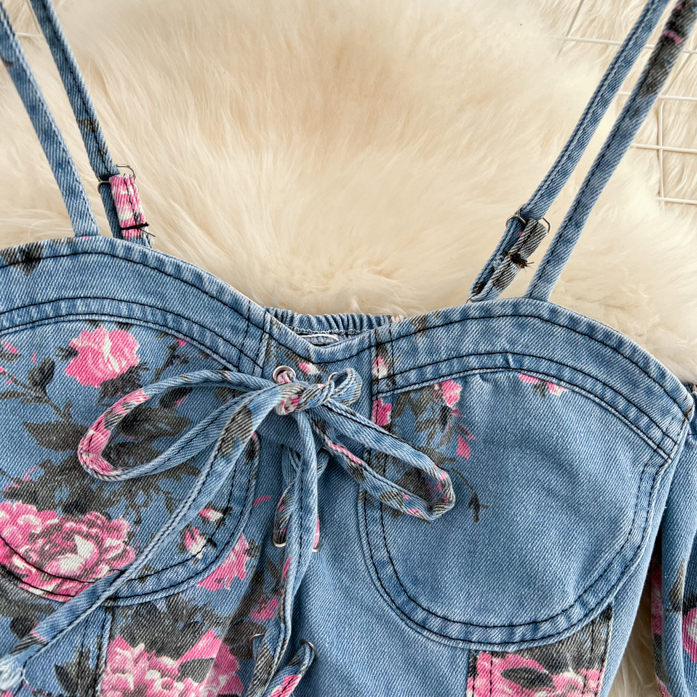 Fashion Floral Print Denim Ski – Romper Floral Print recenzja i cena