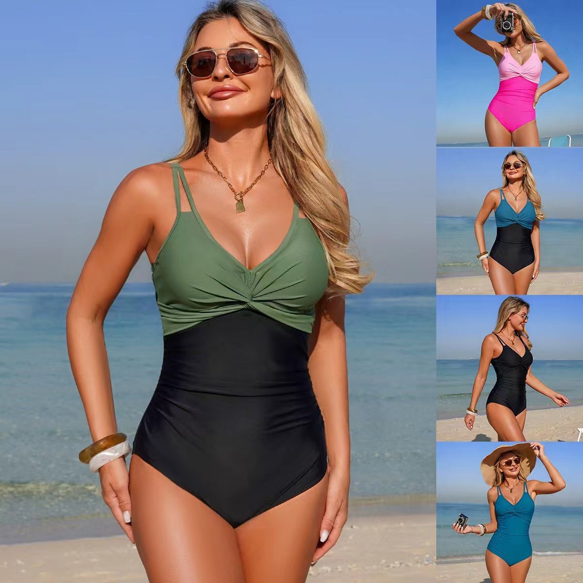 V Neck Twist Front One Piece S – Swimsuit Bikini Ruched recenzja i cena