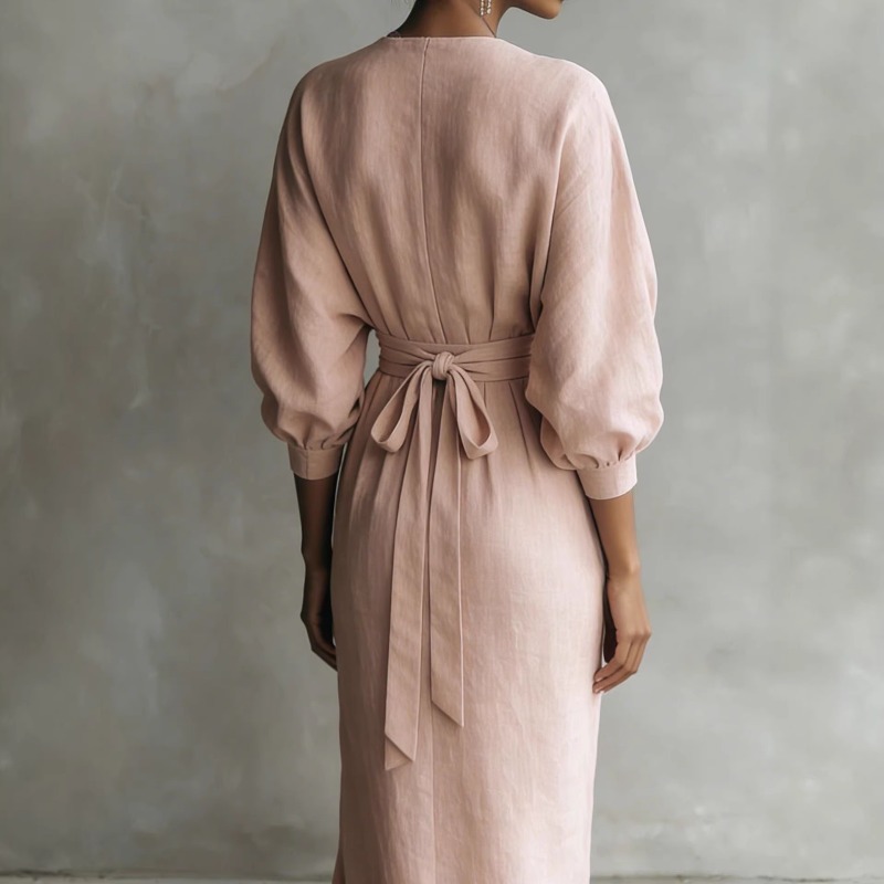 Women's Pink Linen Wrap Maxi D – Linen Dress Wrap recenzja i cena