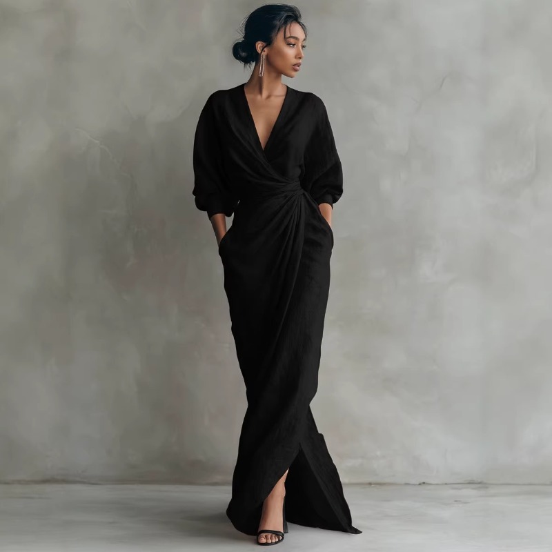 Women's Pink Linen Wrap Maxi D – Linen Dress Wrap recenzja i cena