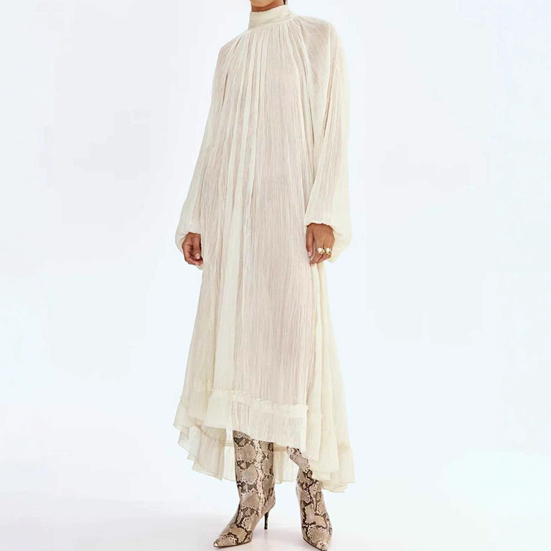 Ladies O-neck Long Sleeved Ple – Linen Dress Wrap recenzja i cena