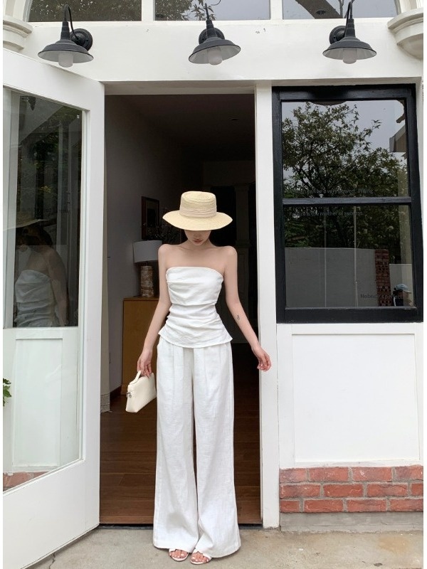 Elegant Cotton Linen Set Women – Linen Pant Wide recenzja i cena