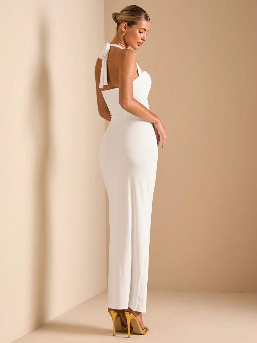 White Cut Out Halter Neck Fitt – Maxi Dress Halter recenzja i cena