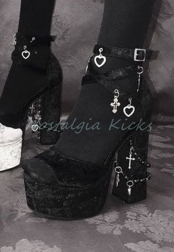 Gothic Black Velvet Platform H – Sandal Strappy Heeled recenzja i cena