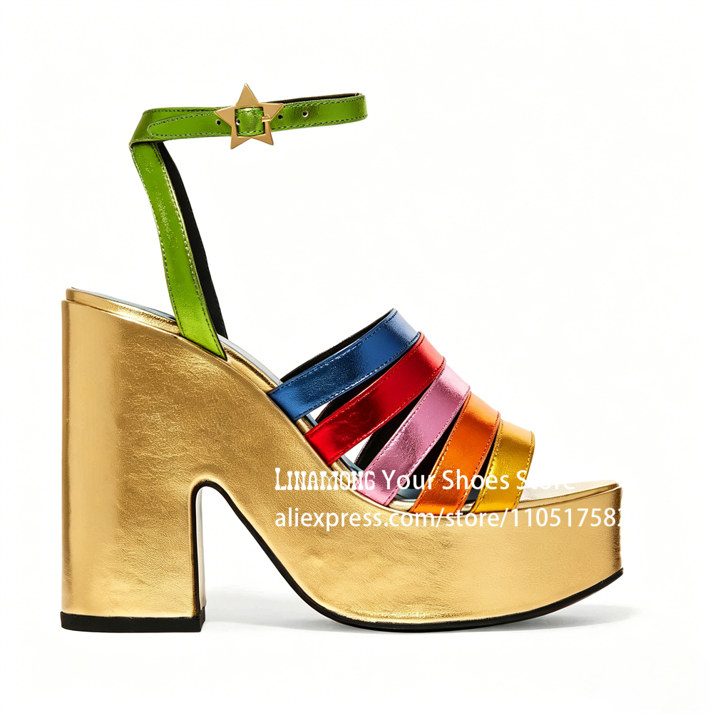 Multicolor Strappy Chunky Heel – Sandal Strappy Heeled recenzja i cena