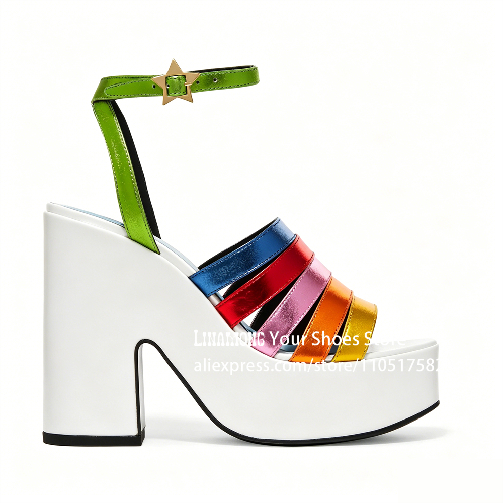 Multicolor Strappy Chunky Heel – Sandal Strappy Heeled recenzja i cena