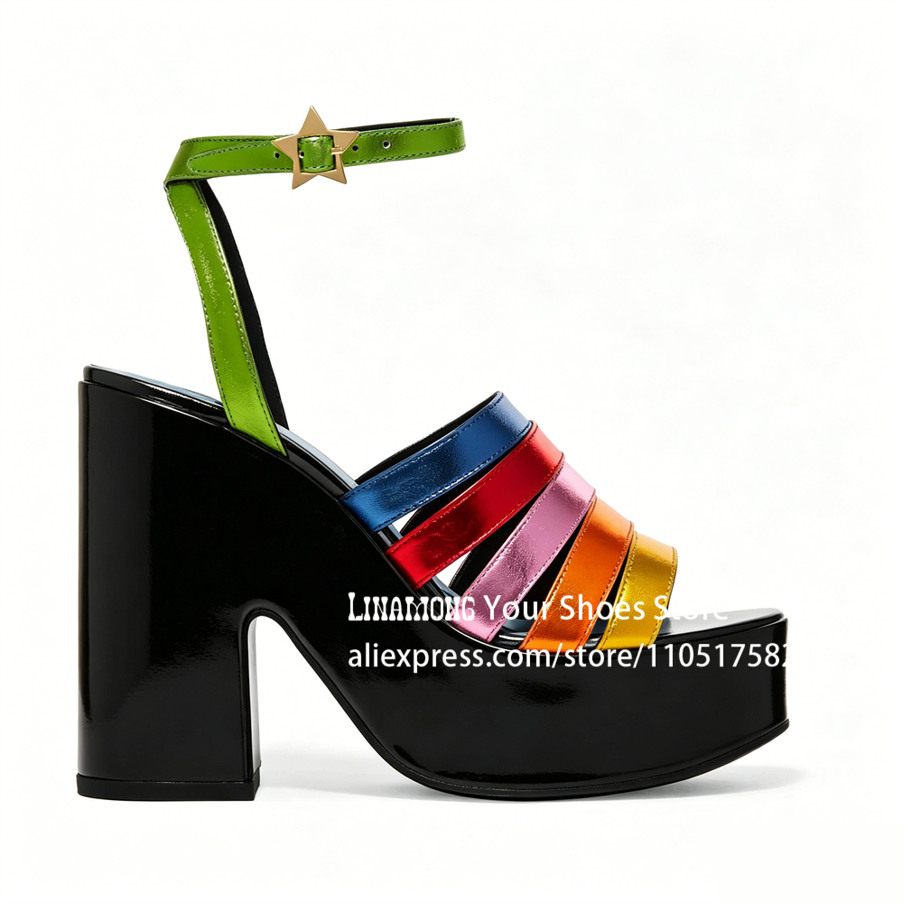 Multicolor Strappy Chunky Heel – Sandal Strappy Heeled recenzja i cena