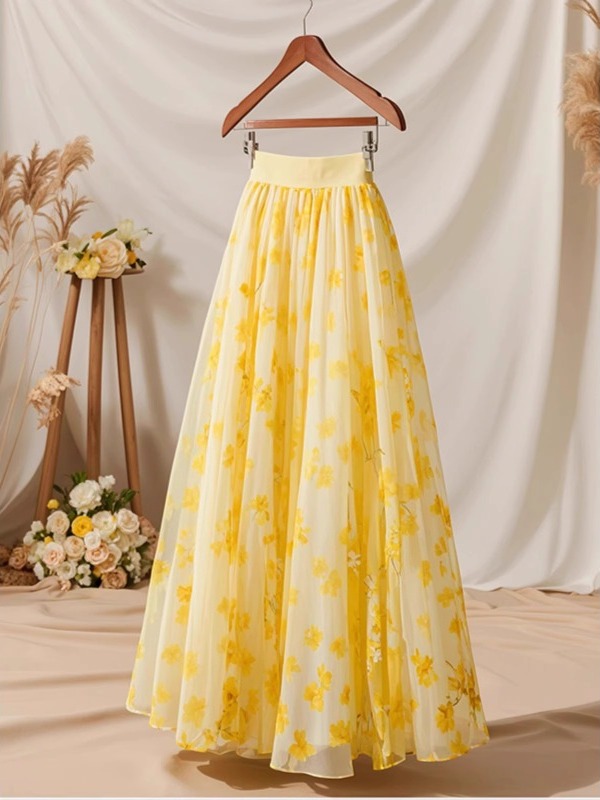 Summer 2026 High Waist Yellow  – Midi Skirt Floral recenzja i cena