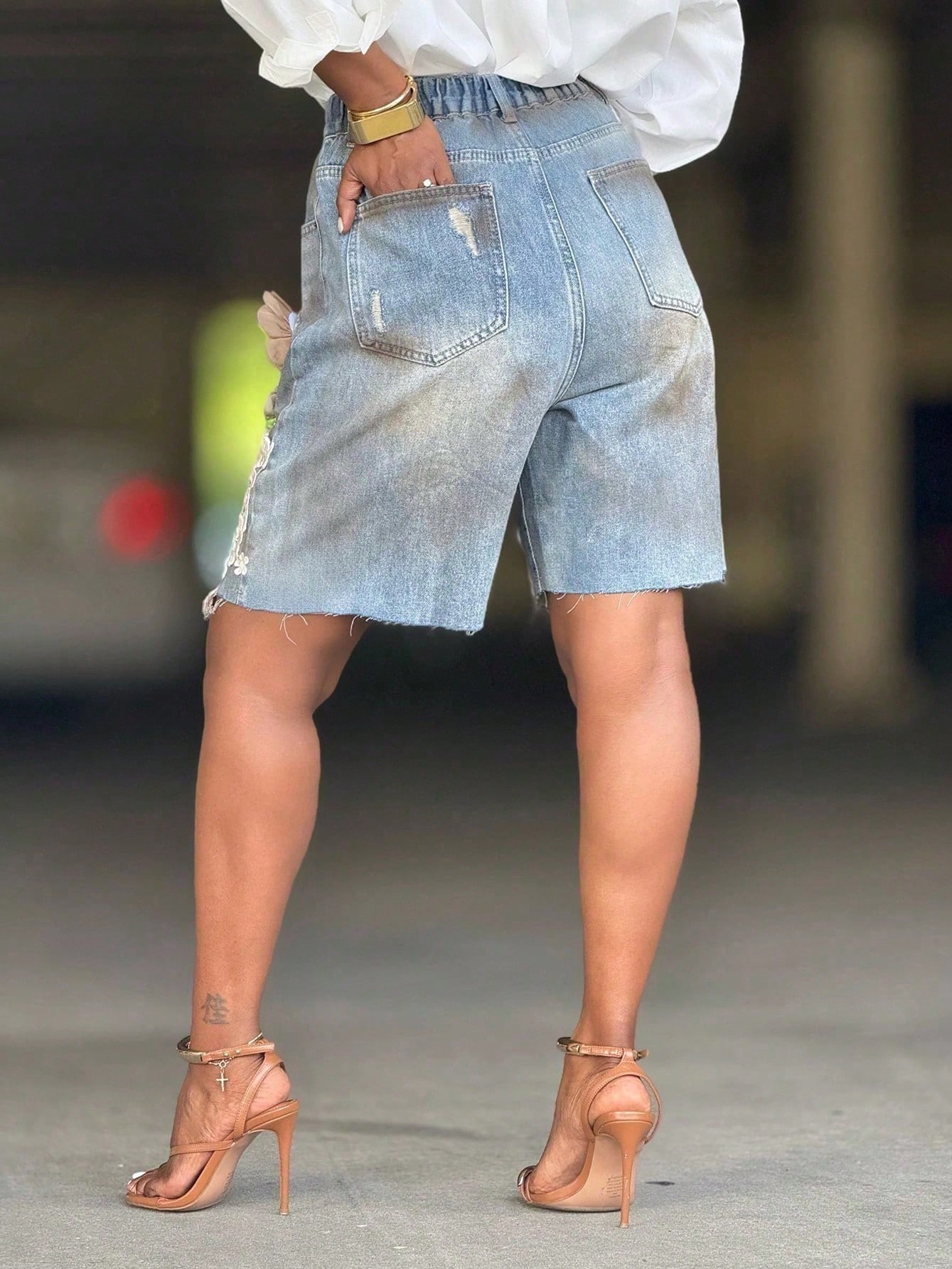 GLOURI Women 3D Floral Appliqu – Shorts Denim Frayed recenzja i cena