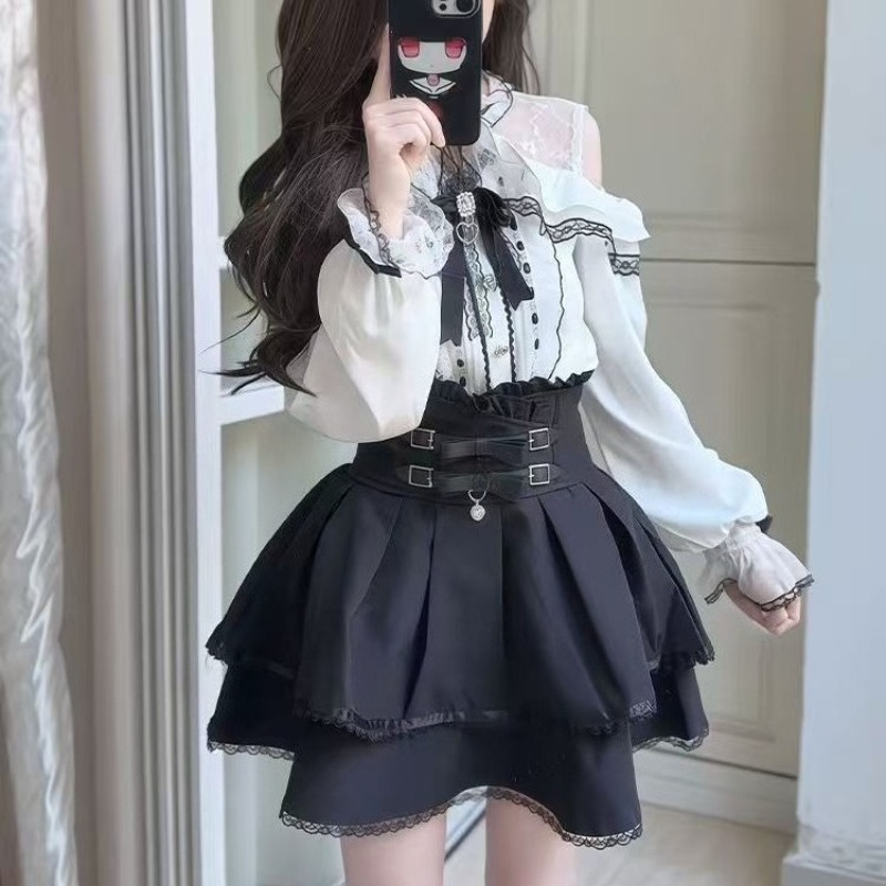 Japanese Gothic Y2k Lolita Sty – Blouse Off Shoulder recenzja i cena