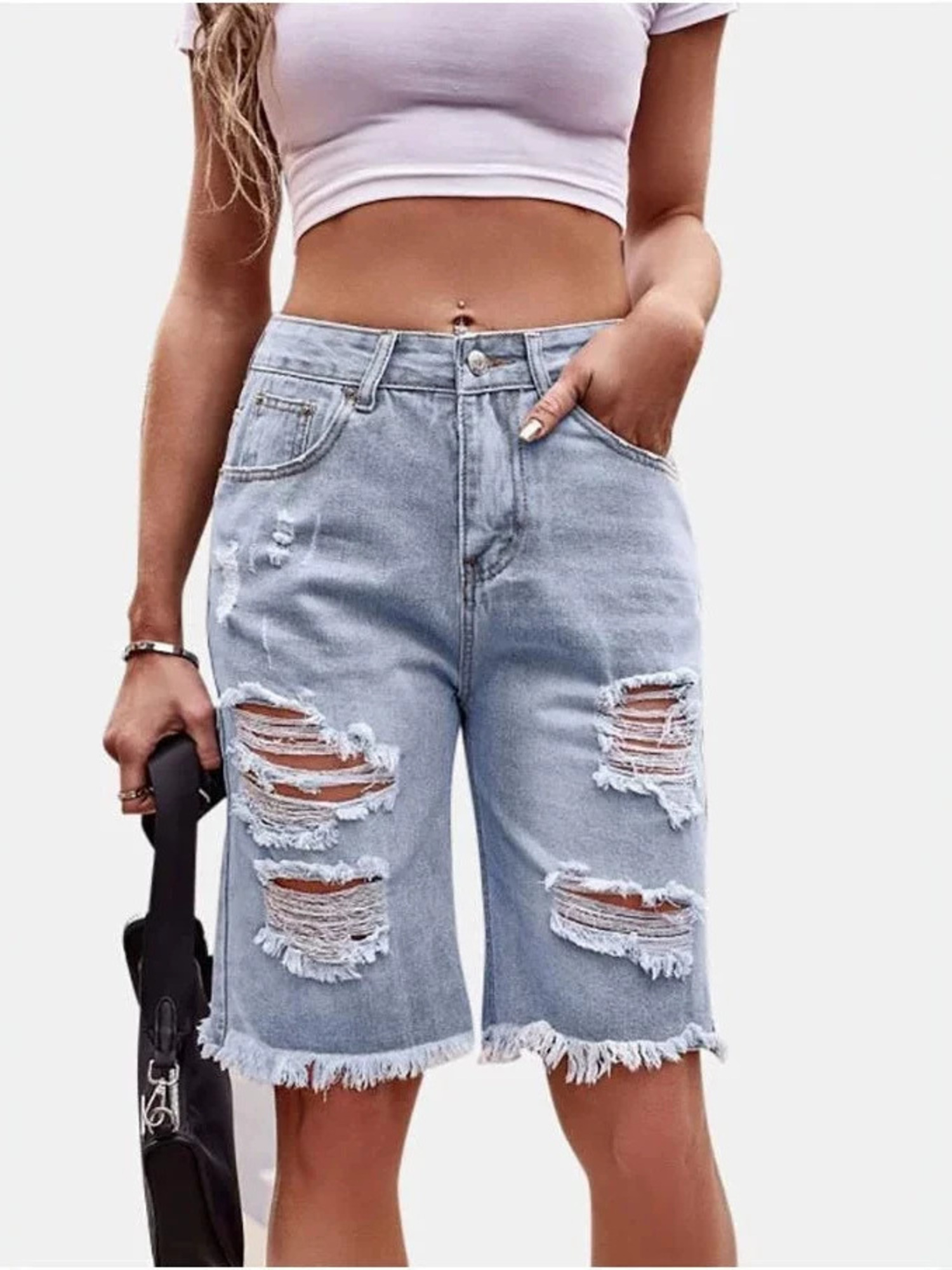 Women's High Waist Ripped Cott – Shorts Denim Frayed recenzja i cena