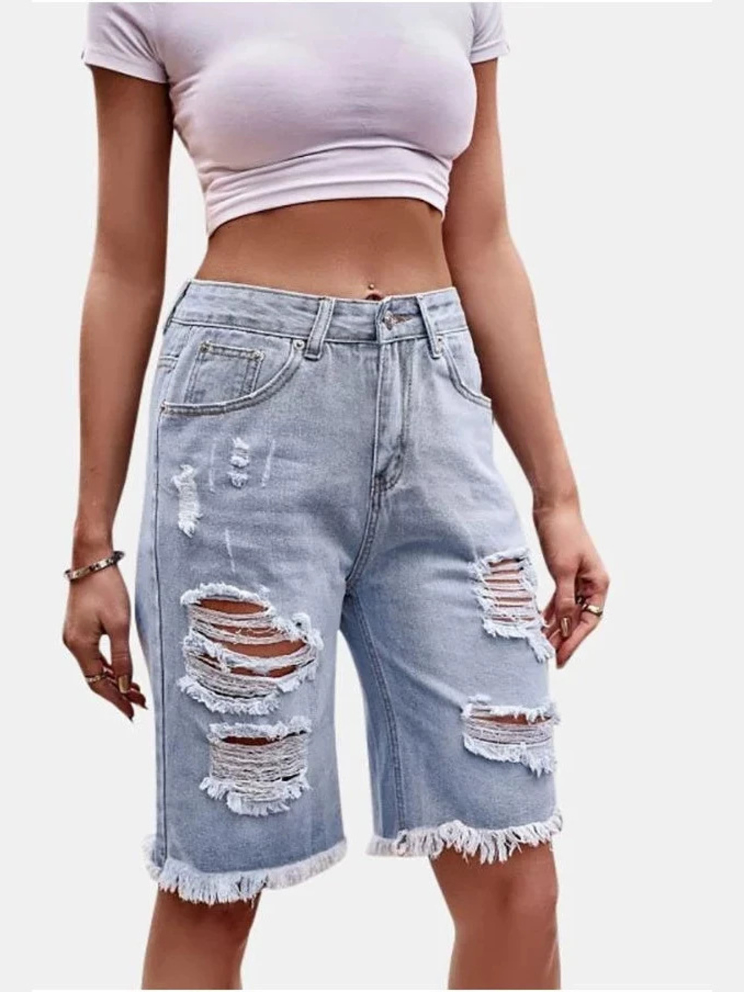 Women's High Waist Ripped Cott – Shorts Denim Frayed recenzja i cena