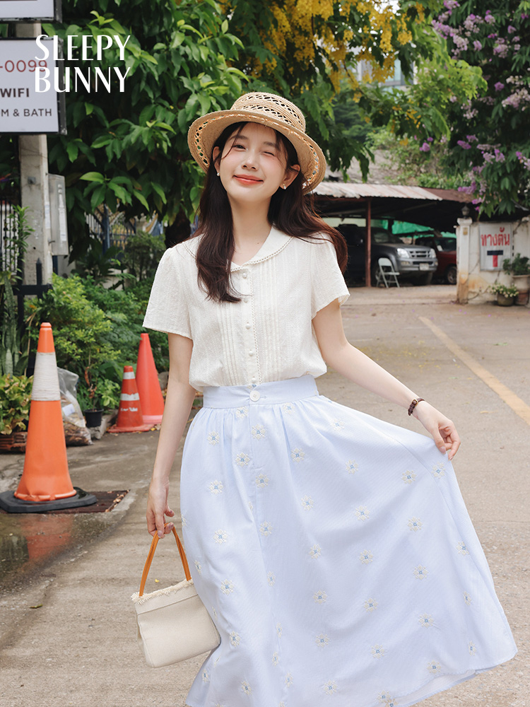 Vintage White Shirt Floral Emb – Midi Skirt Floral recenzja i cena