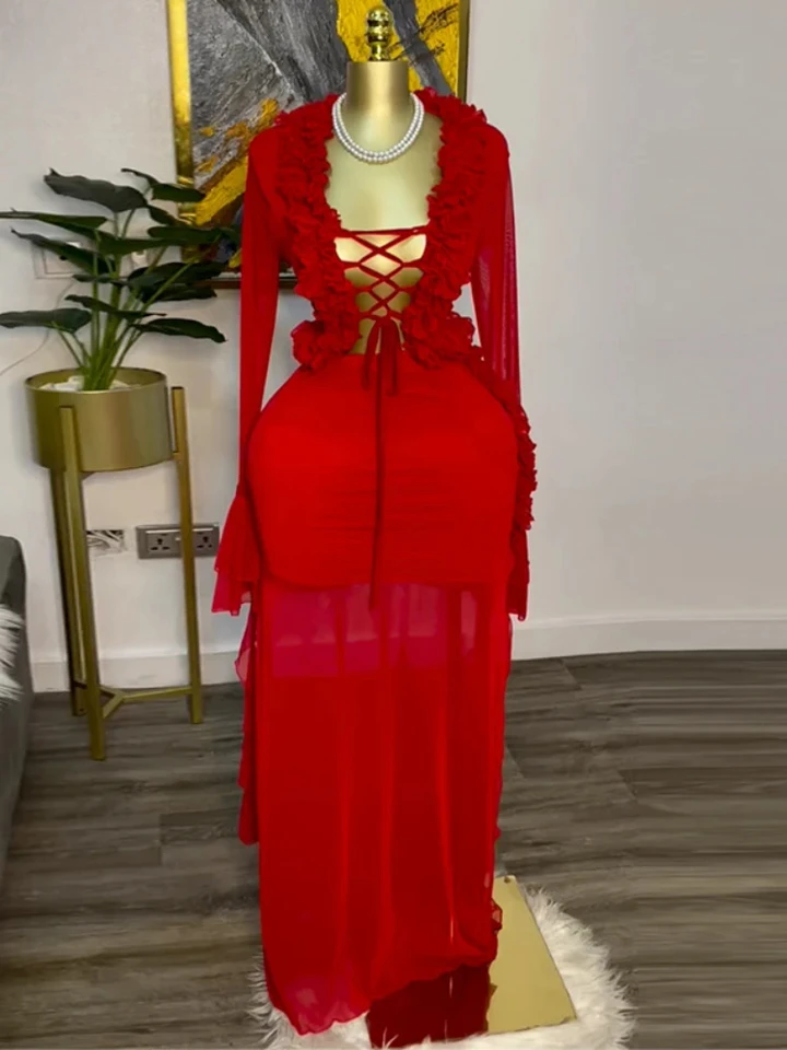 Fashion Women Set Mesh Full Sl – Crop Top Crochet recenzja i cena