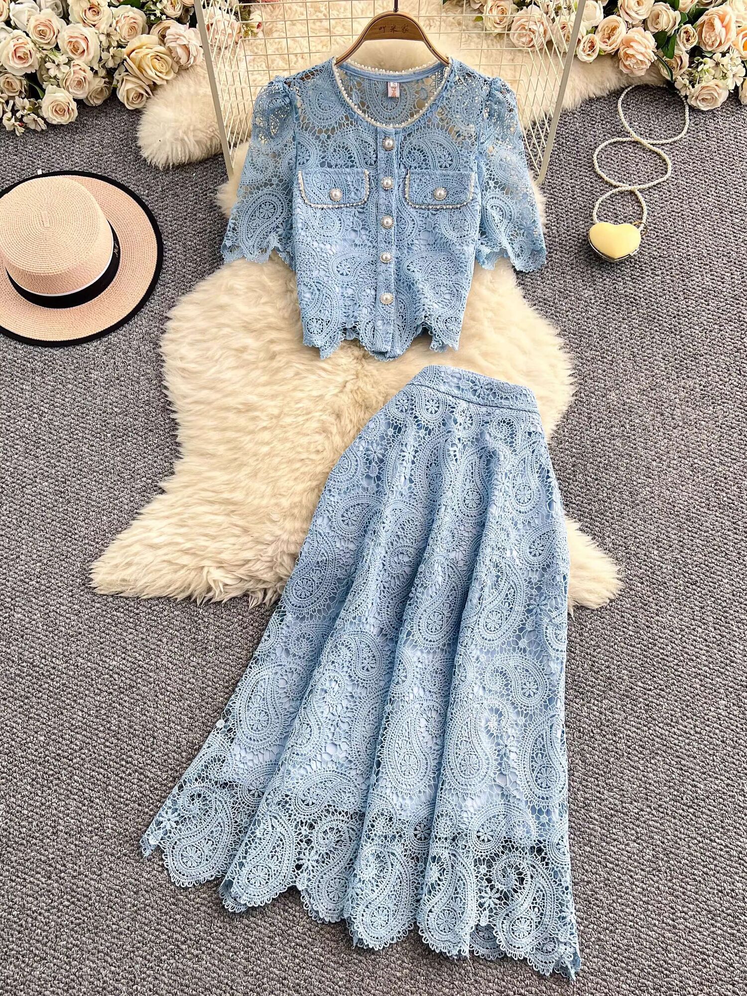 Elegant Pearl Long Dress Suits – Midi Skirt Floral recenzja i cena