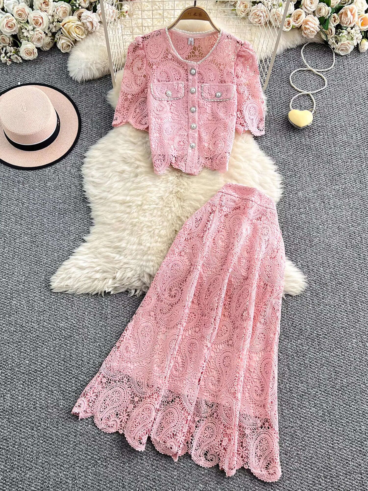 Elegant Pearl Long Dress Suits – Midi Skirt Floral recenzja i cena