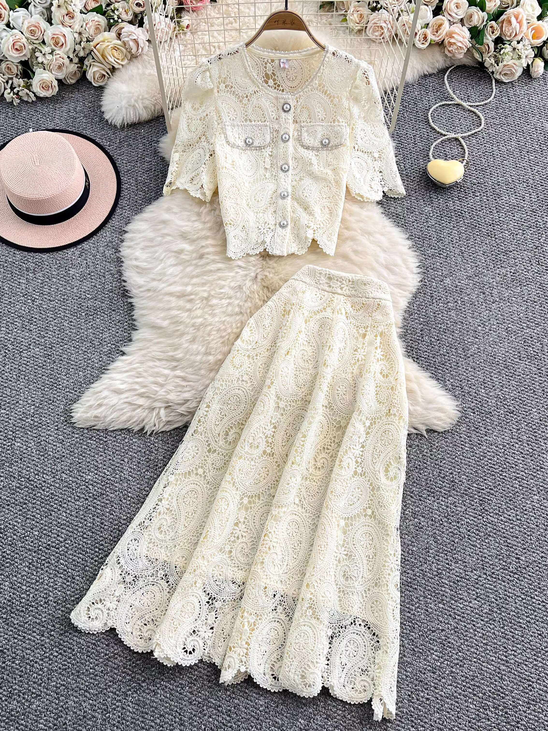 Elegant Pearl Long Dress Suits – Midi Skirt Floral recenzja i cena
