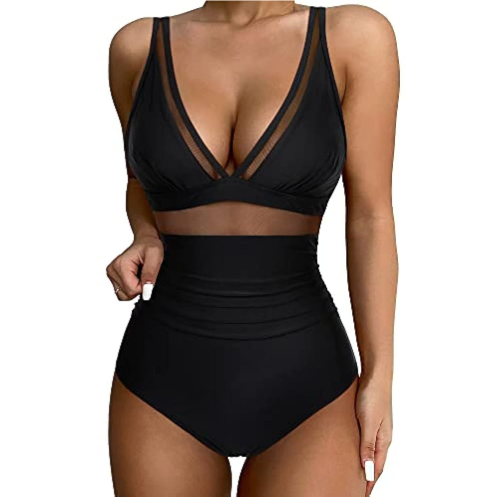 Women Deep V Mesh Cutout One P – Swimsuit Bikini Ruched recenzja i cena