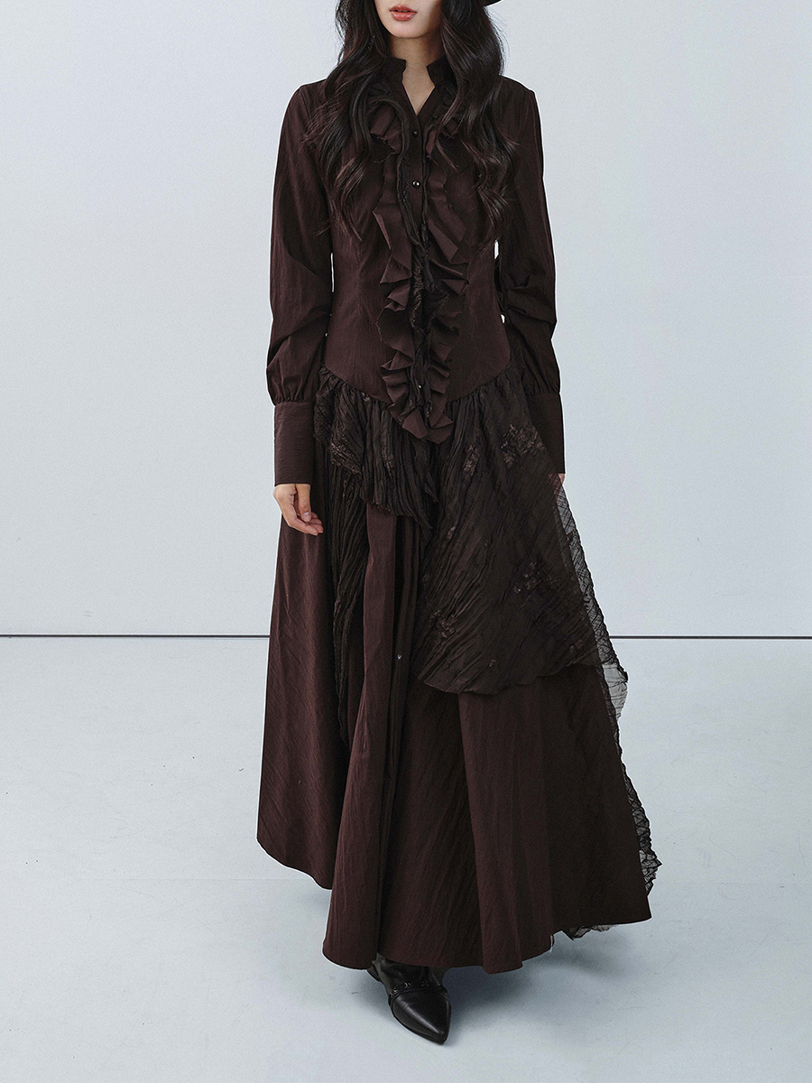 TWOTWINSTYLE Brown Spliced Fol – Linen Dress Wrap recenzja i cena