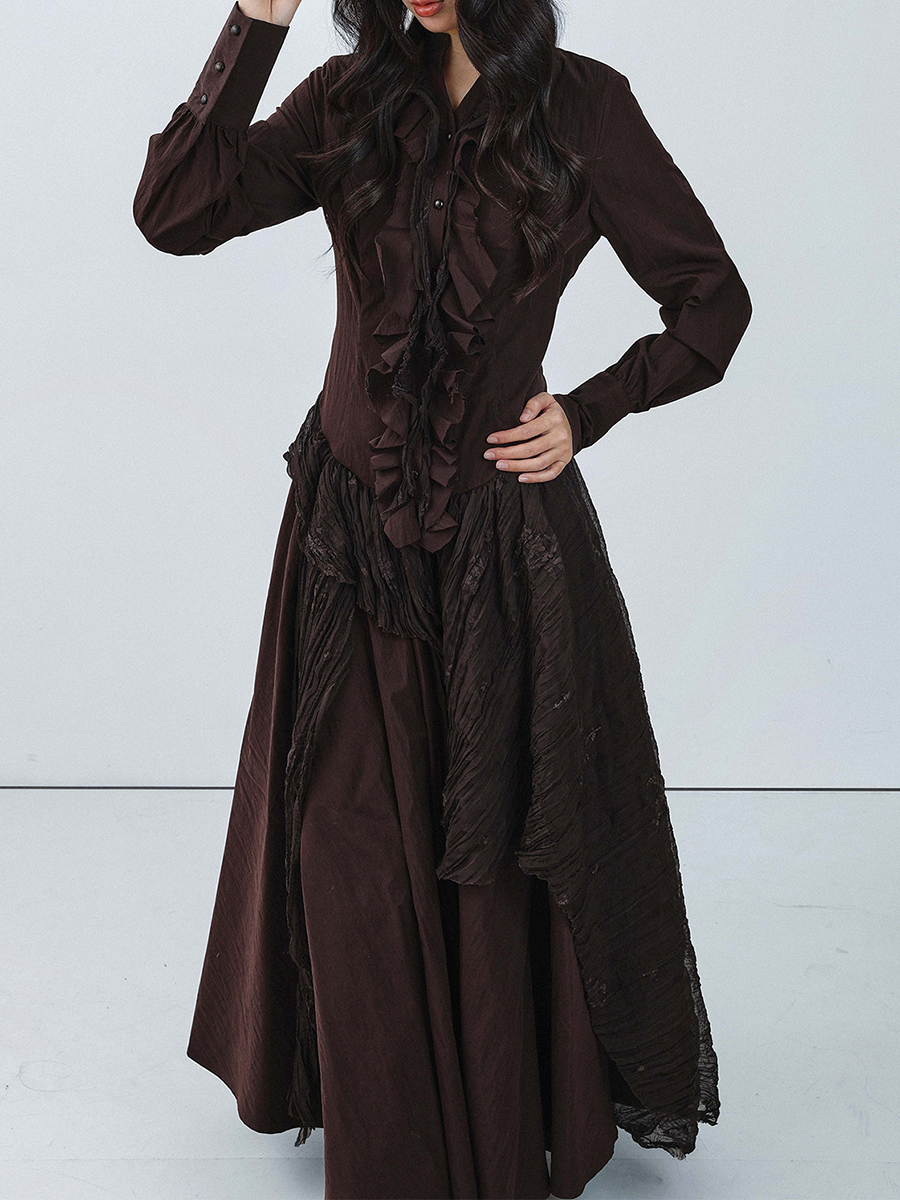 TWOTWINSTYLE Brown Spliced Fol – Linen Dress Wrap recenzja i cena