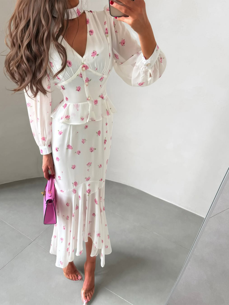 Women White Pink Floral Choker – Midi Skirt Floral recenzja i cena