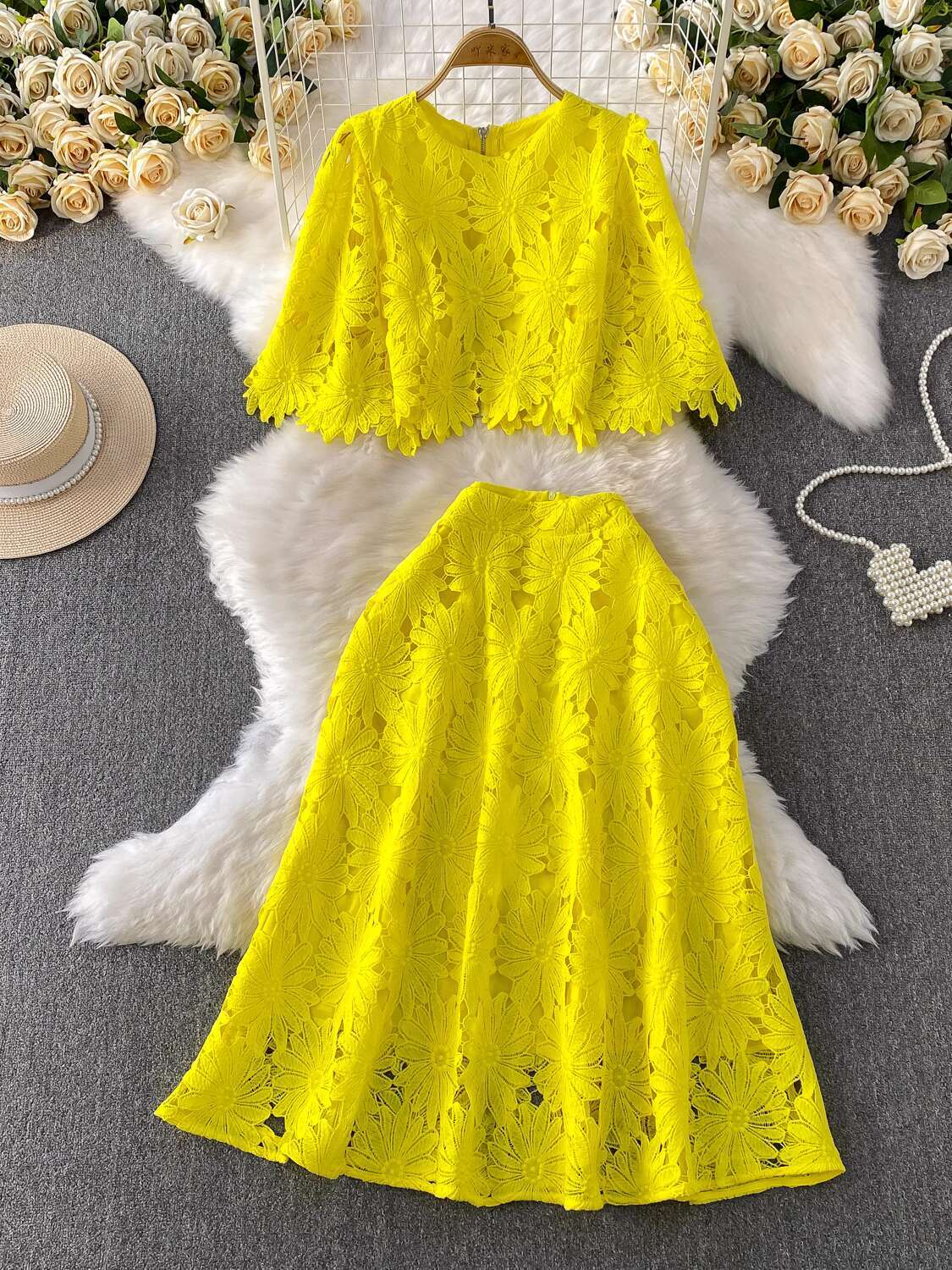 Elegant 2 Piece Set Women Summ – Crop Top Crochet recenzja i cena