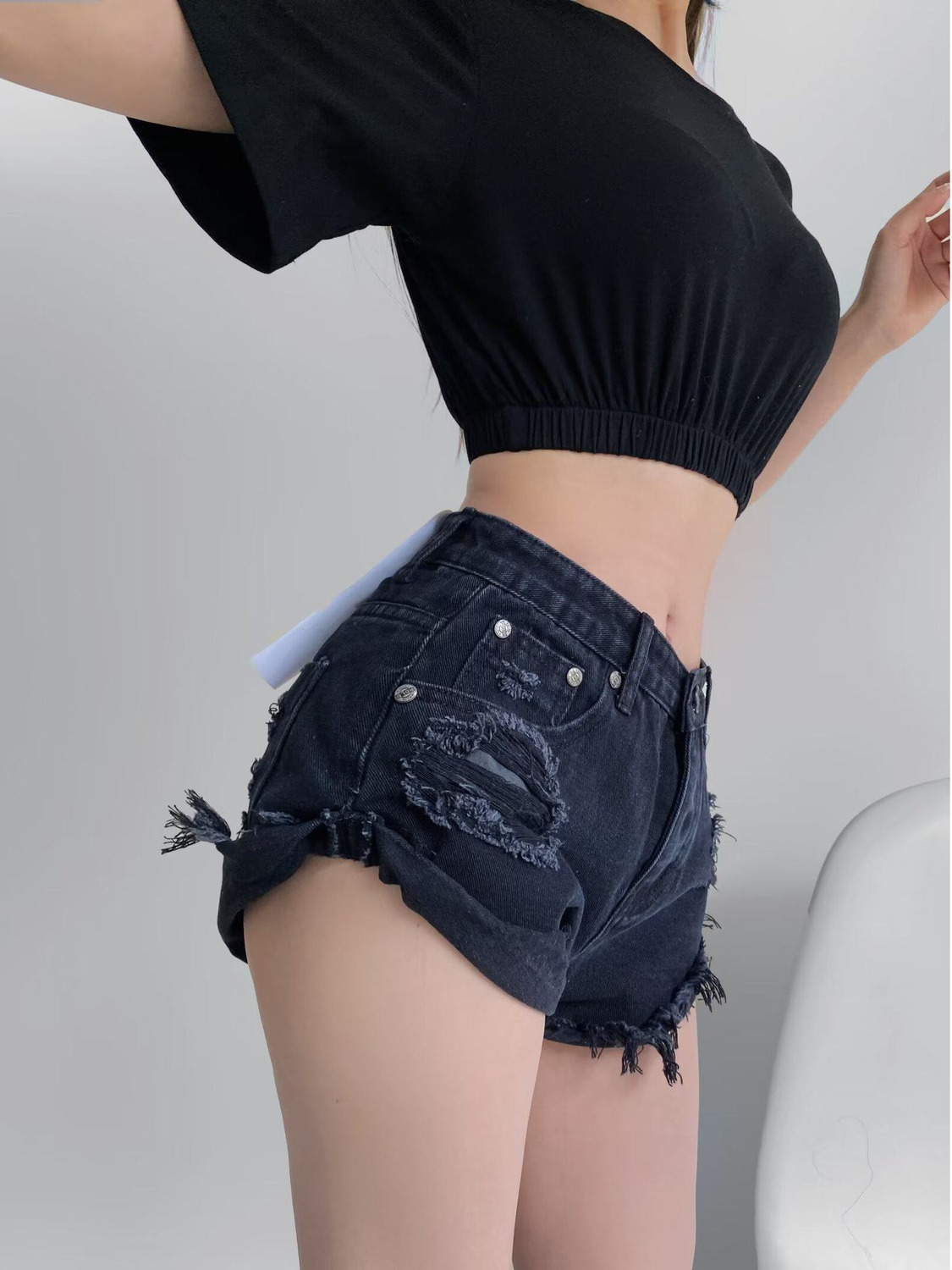 Women's Low Waist Distressed D – Shorts Denim Frayed recenzja i cena
