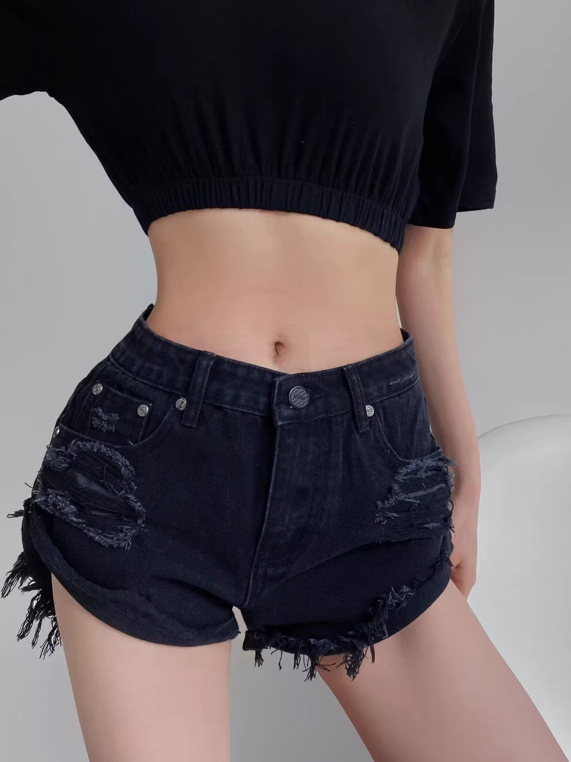 Women's Low Waist Distressed D – Shorts Denim Frayed recenzja i cena
