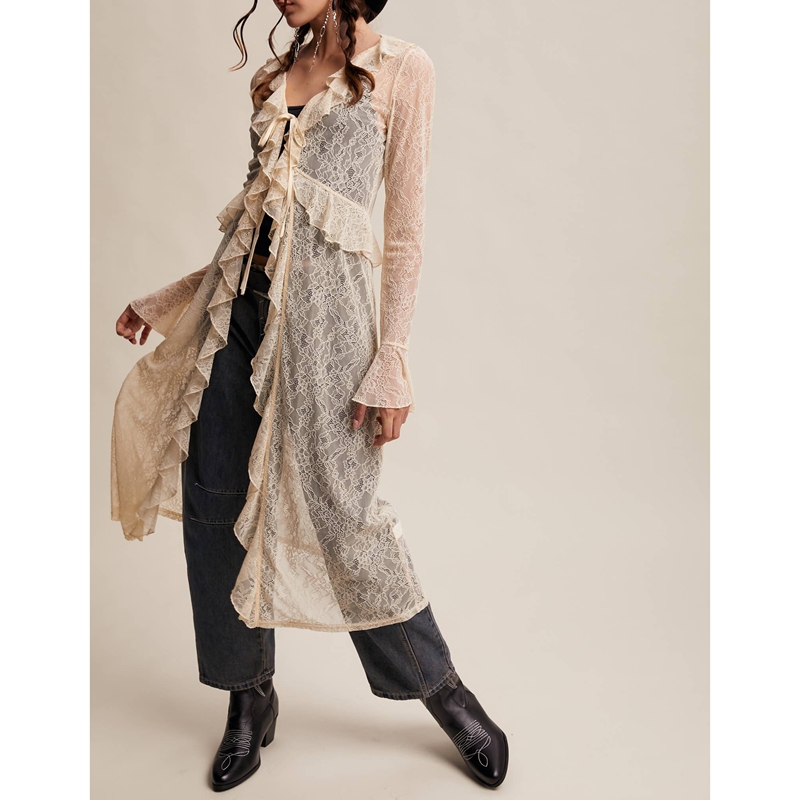 Women's Floral Lace Mesh Tie F – Kimono Sheer Floral recenzja i cena