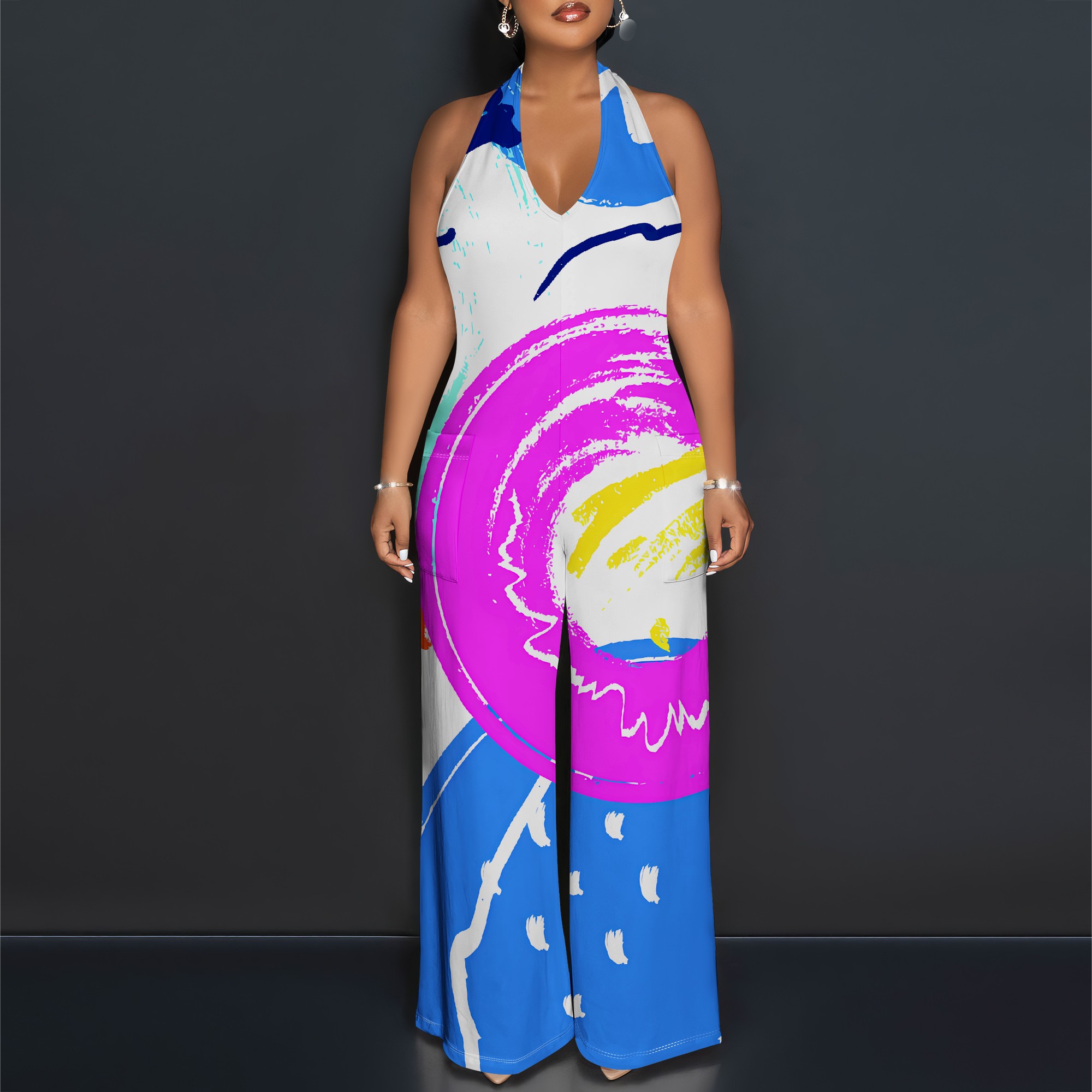 Bold Abstract Brushstroke Halt – Maxi Dress Halter recenzja i cena