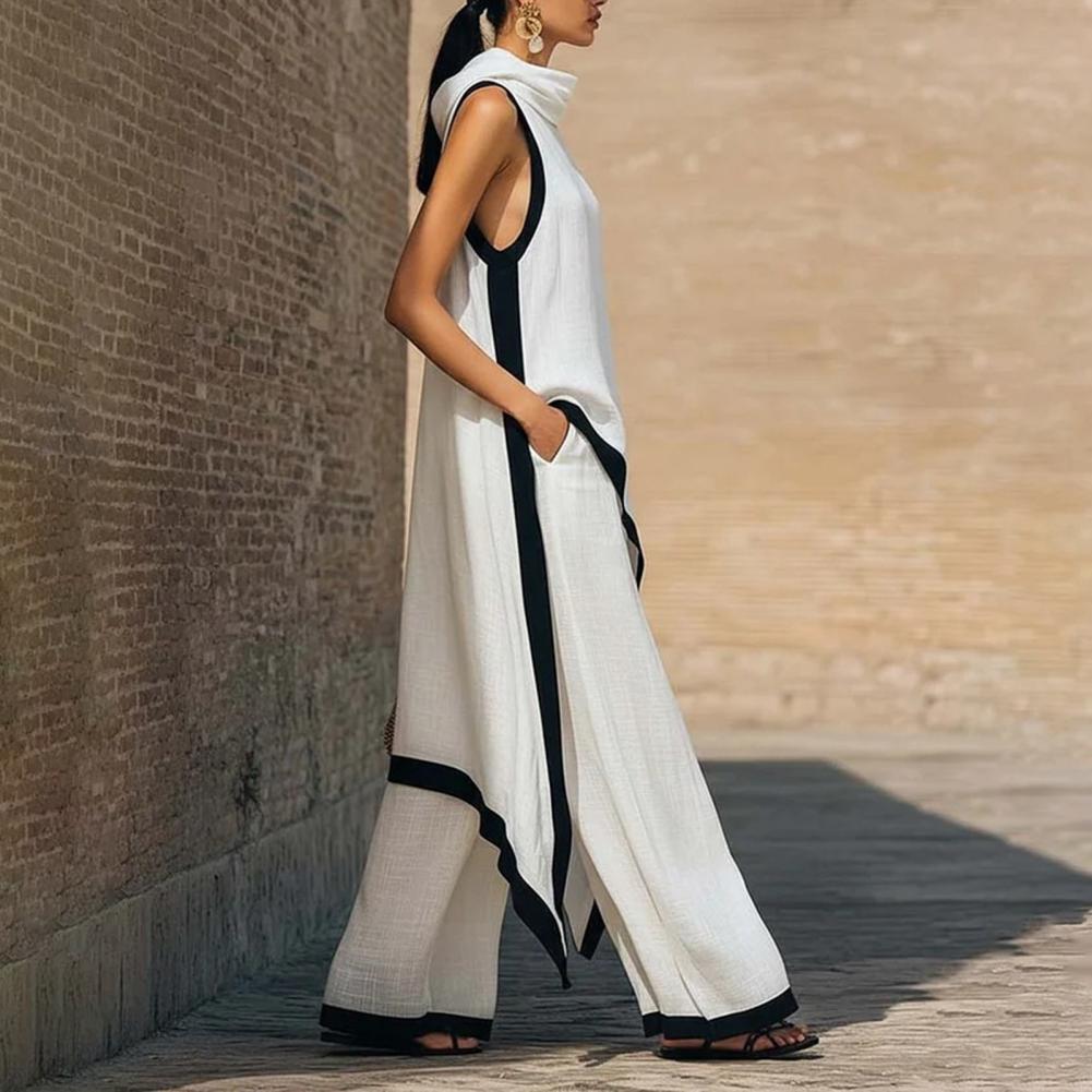 Women Color Block Cotton Linen – Linen Pant Wide recenzja i cena