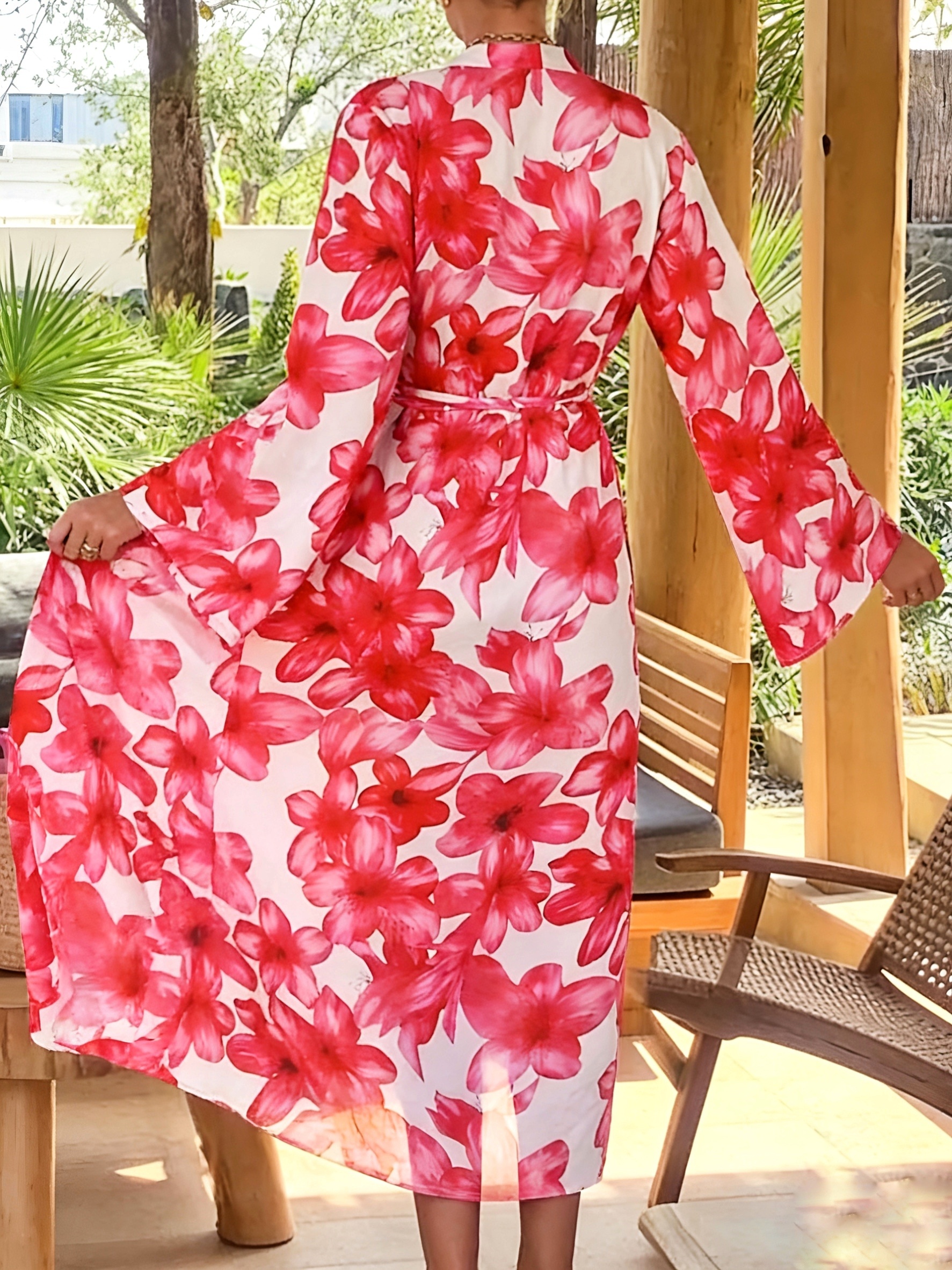 Women's Red Floral Kimono Robe – Kimono Sheer Floral recenzja i cena