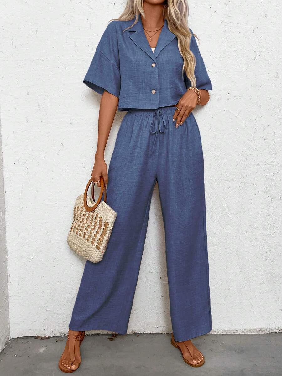Womens Linen Short Sleeve Shir – Linen Pant Wide recenzja i cena