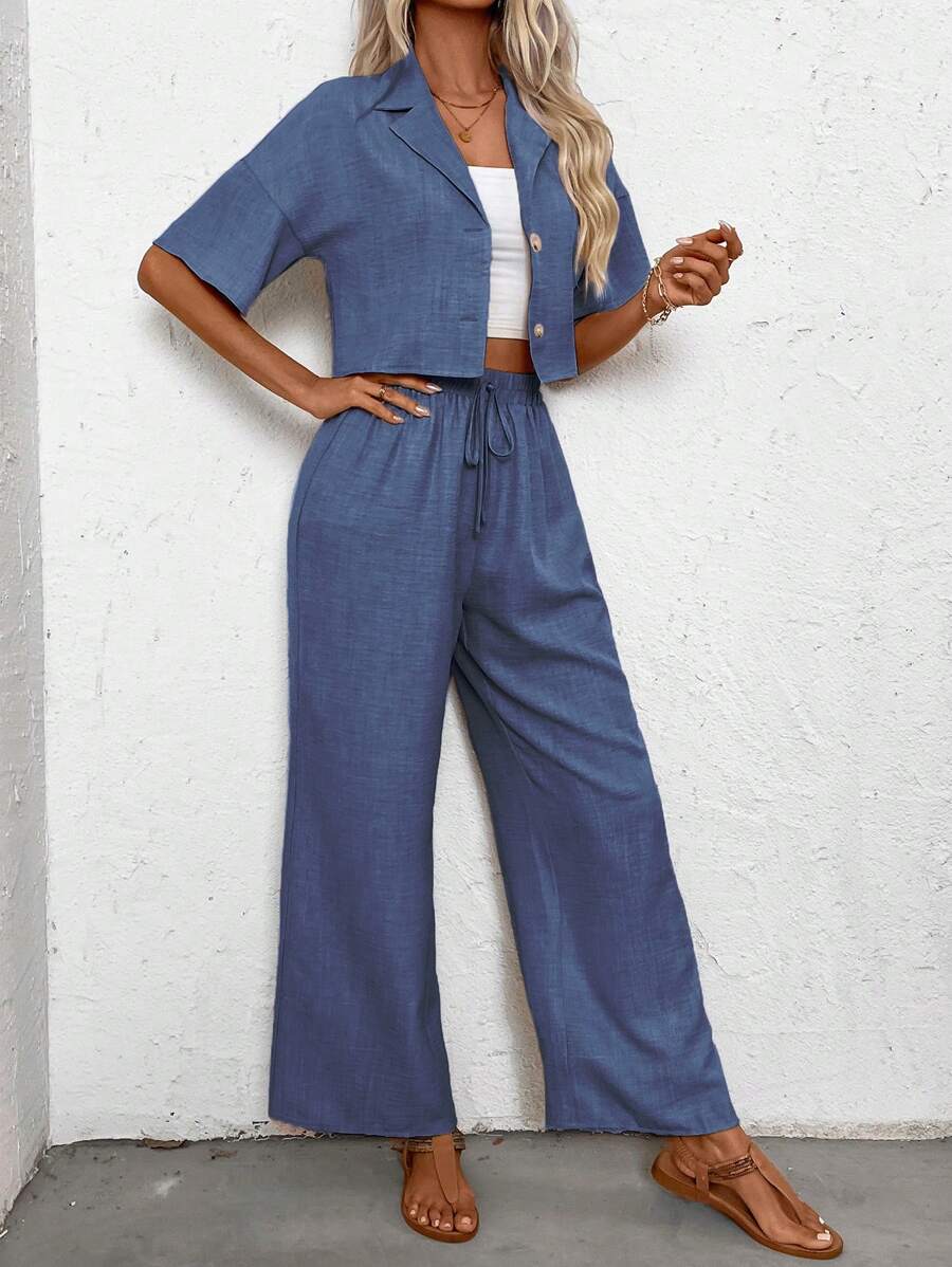 Womens Linen Short Sleeve Shir – Linen Pant Wide recenzja i cena